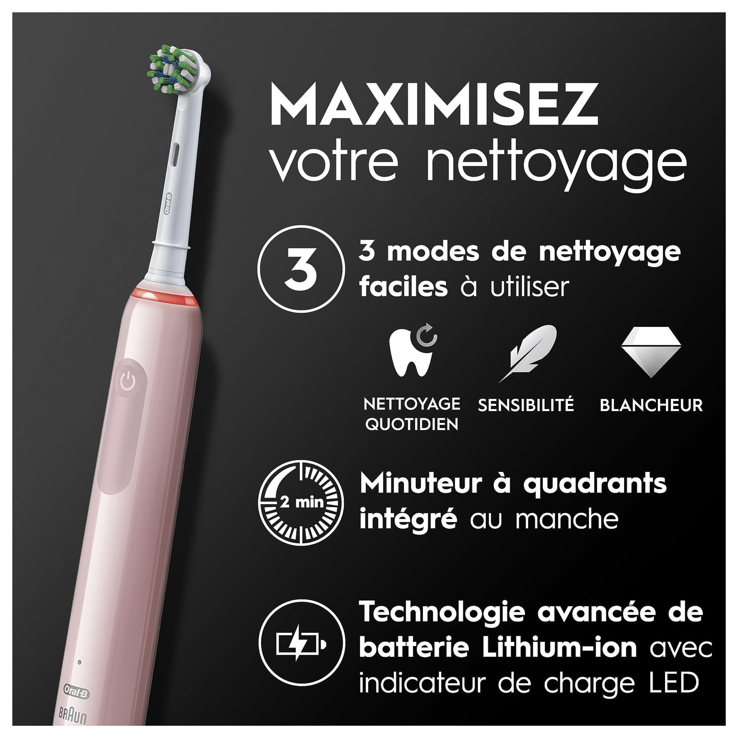 Oral-B Pro 3 3000 Brosse à Dents Électrique – Technologie 3D et Contrôle de la Pression