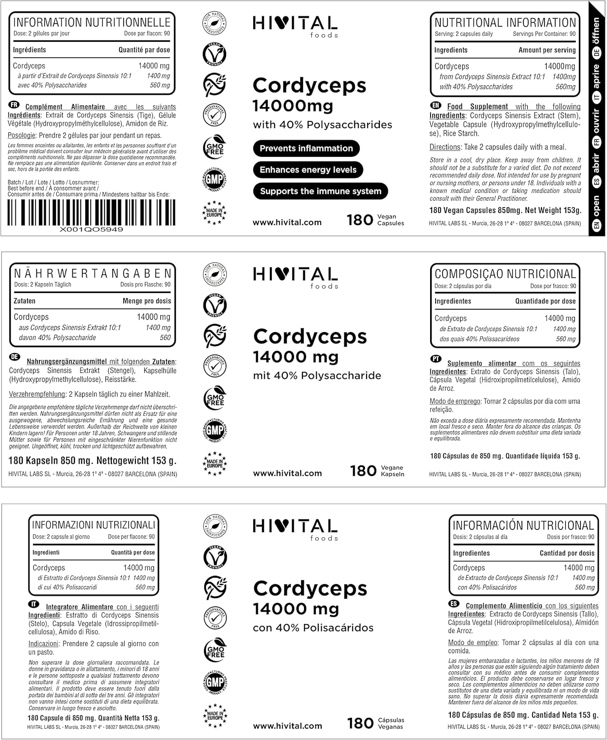 Cordyceps 14000 mg | 180 Gélules Végétaliennes