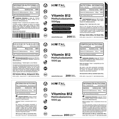 Vitamine B12 Méthylcobalamine 1000 mcg | 200 Comprimés Végétaliens